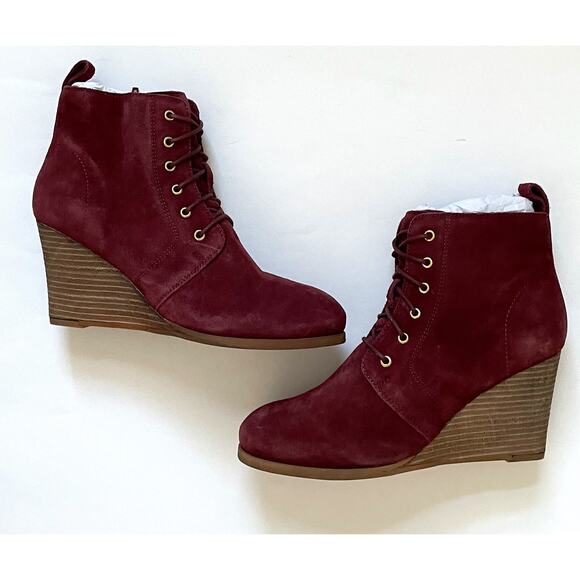 Dita Wedge Lace Leather Suede Upper Boot Burgundy Red Size 7 NEW - Picture 6 of 7